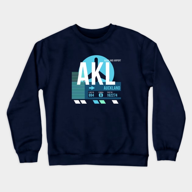 Auckland (AKL) Airport // Sunset Baggage Tag Crewneck Sweatshirt by Now Boarding